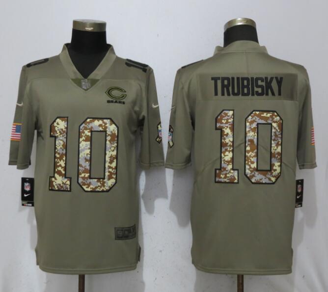 Men Chicago Bears #10 Trubisky Olive Camo Carson Salute to Service Nike Limited NFL Jerseys